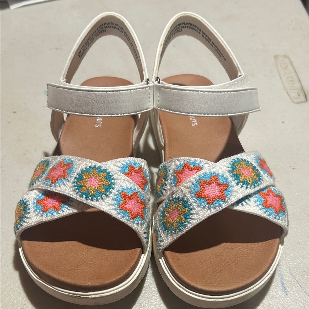 Sunsteps girls White Sandals with Vibrant Embroidery